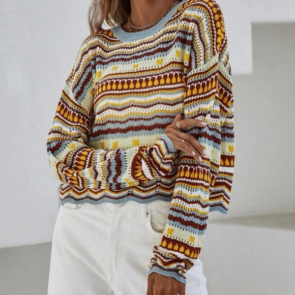 Boho striped pointelle knit sweater - Picture 6 of 6
